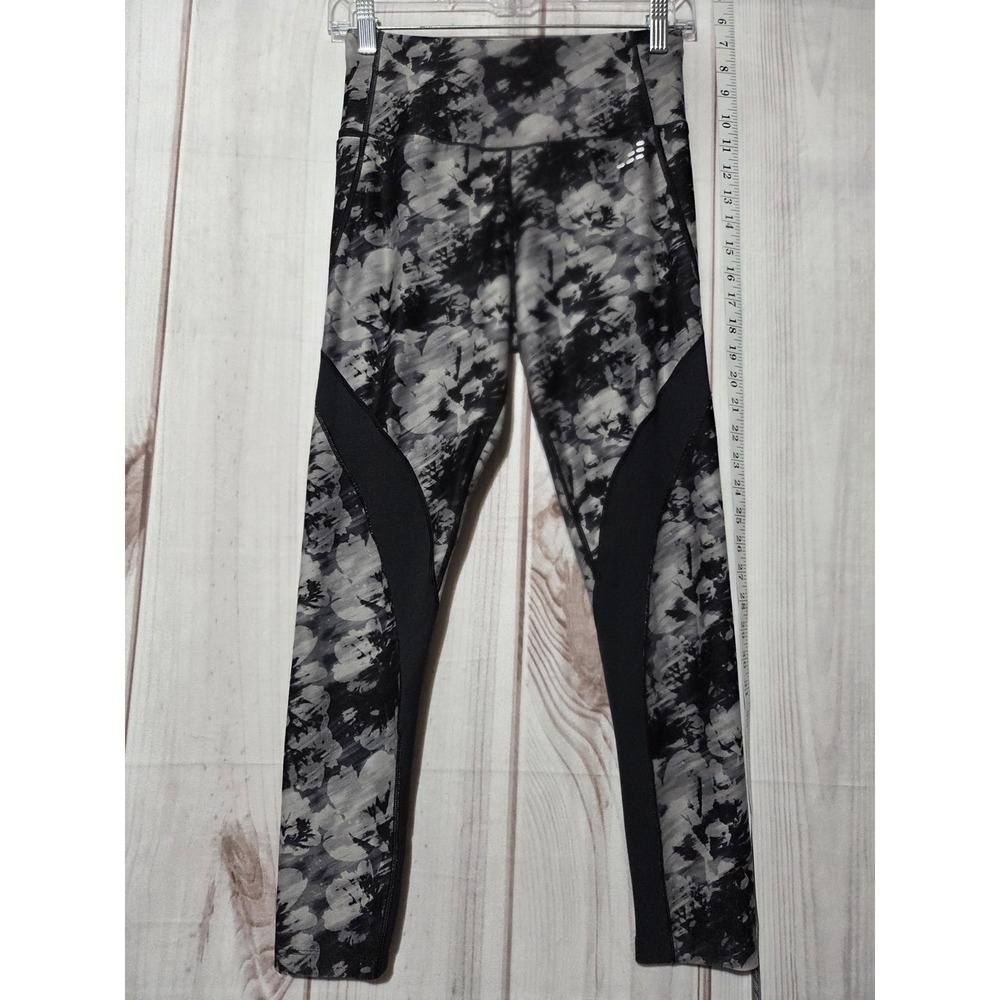 BCG Leggings Womens Small Black Gray Floral Cropped 7/8 High Rise Athletic‎ Yoga
